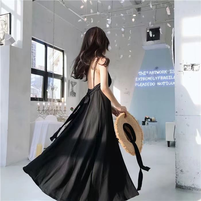 Bow Back Midi A-Line Dress with Thin Straps