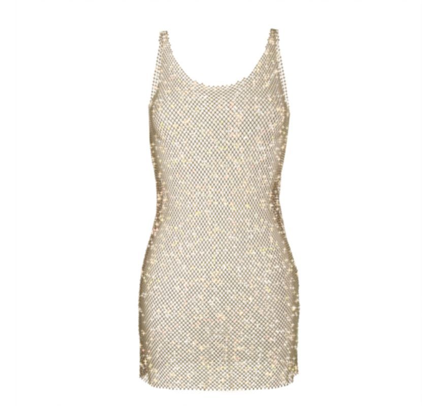 Glitter Mesh Bodycon Mini Dress with Thin Straps