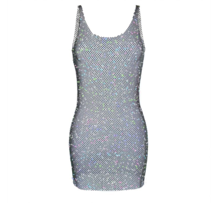 Glitter Mesh Bodycon Mini Dress with Thin Straps