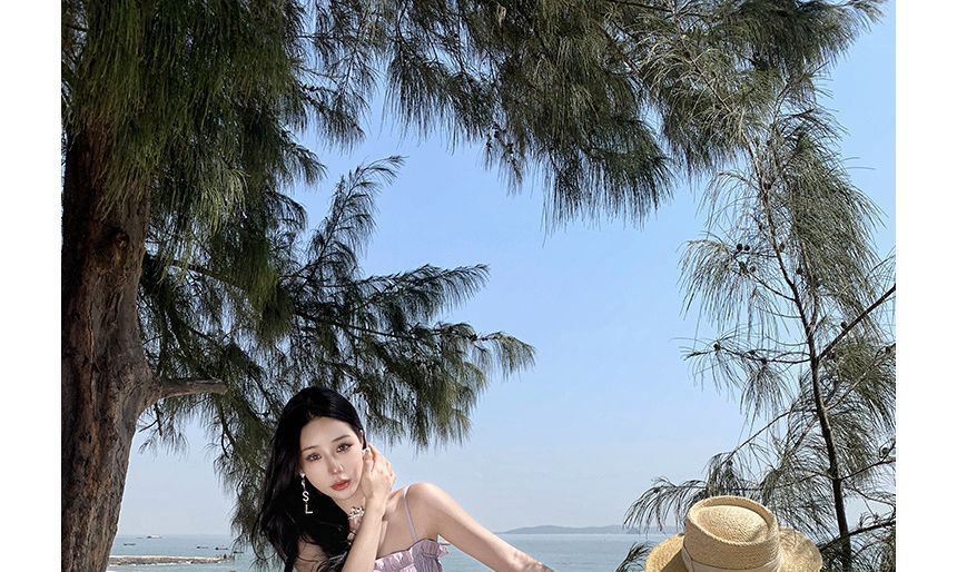 Ruffled Drawstring Midi Sundress with Thin Straps