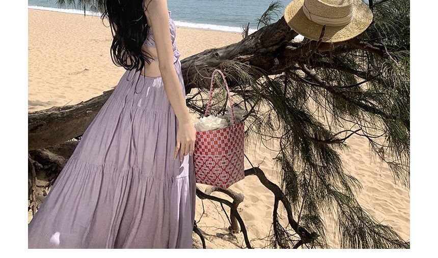 Ruffled Drawstring Midi Sundress with Thin Straps