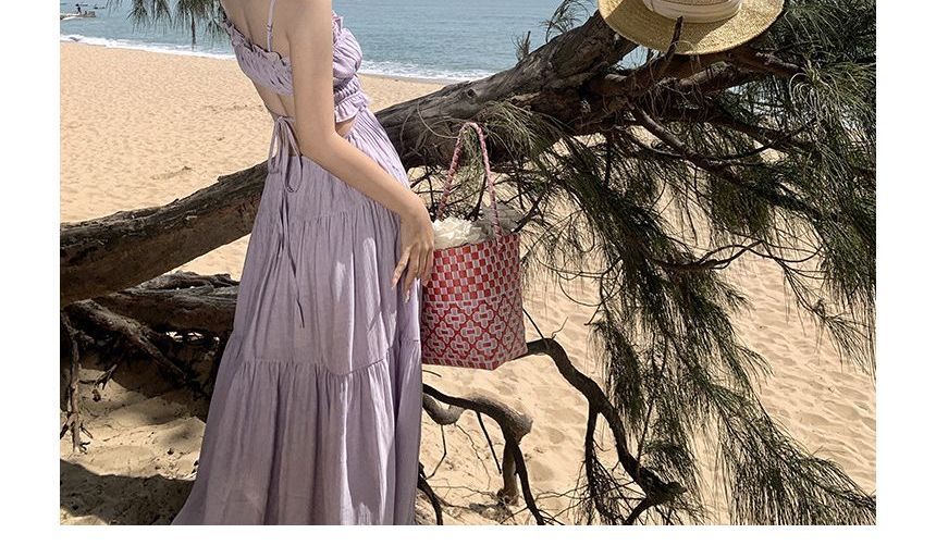 Ruffled Drawstring Midi Sundress with Thin Straps