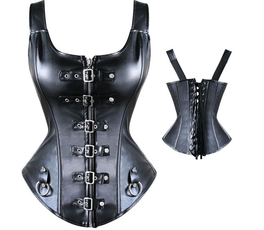 Sheer Lace-Up Corset Sleeveless Faux Leather Top