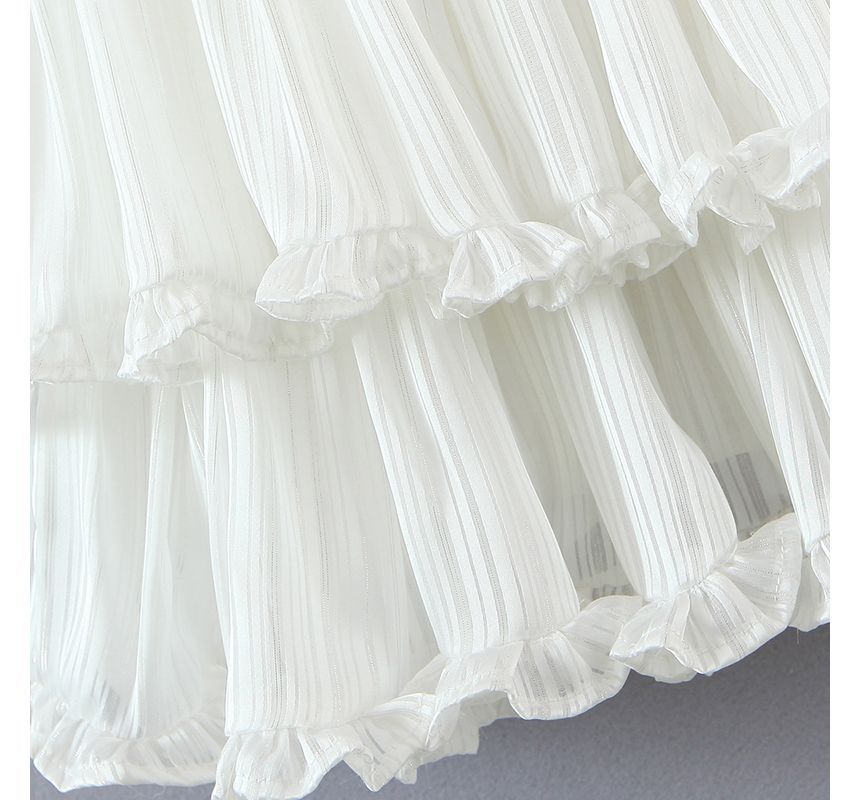 Tie-Shoulder Shirred Layered Mini A-Line Dress