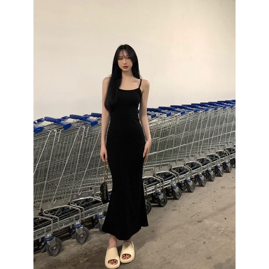Mermaid Midi Dress with Thin Straps