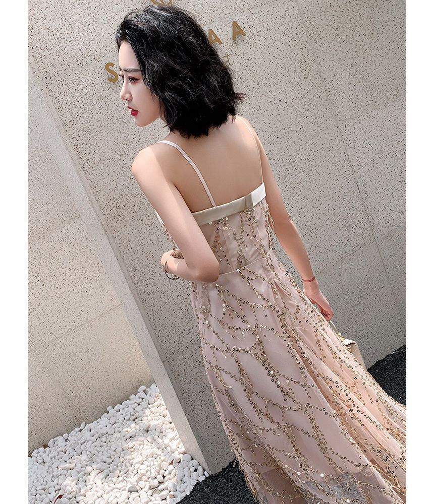 Sequined Fringed A-Line Cocktail Dress with Thin Straps