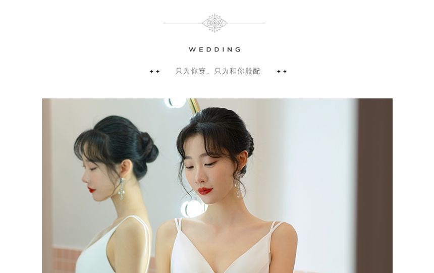 Ruched Slit A-Line Wrap Wedding Gown with Bolero Set