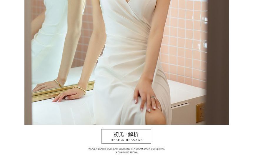 Ruched Slit A-Line Wrap Wedding Gown with Bolero Set