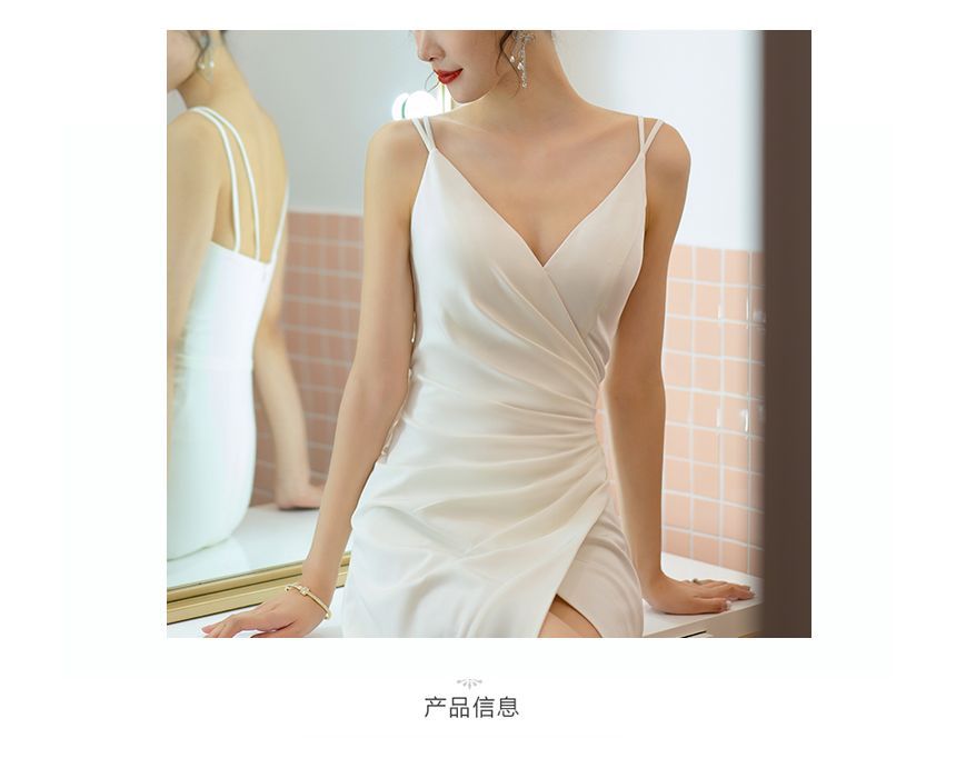 Ruched Slit A-Line Wrap Wedding Gown with Bolero Set