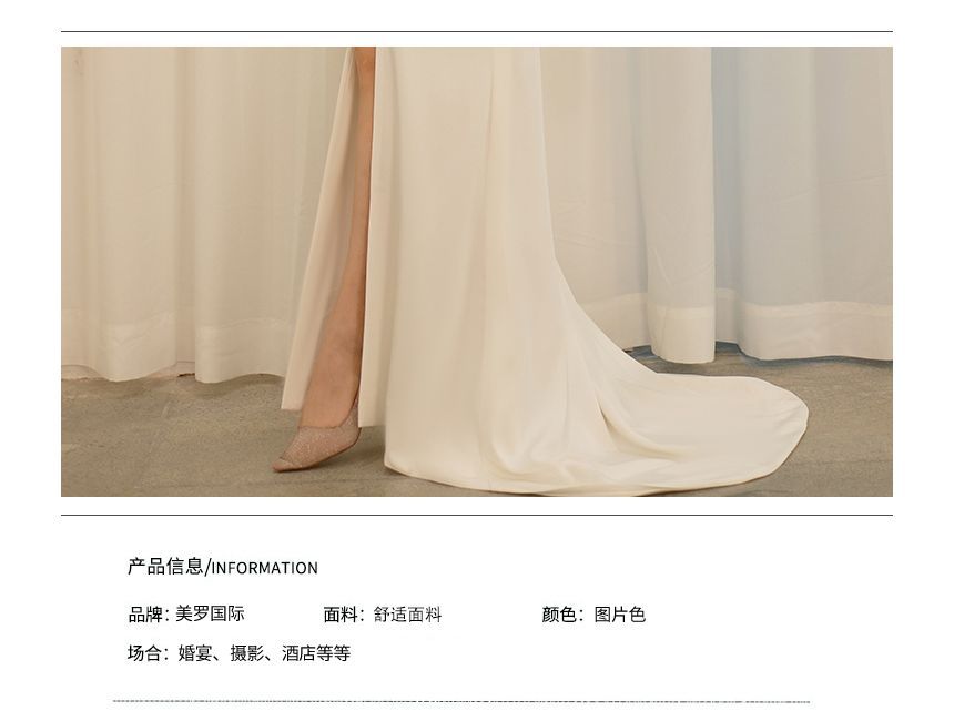 Ruched Slit A-Line Wrap Wedding Gown with Bolero Set