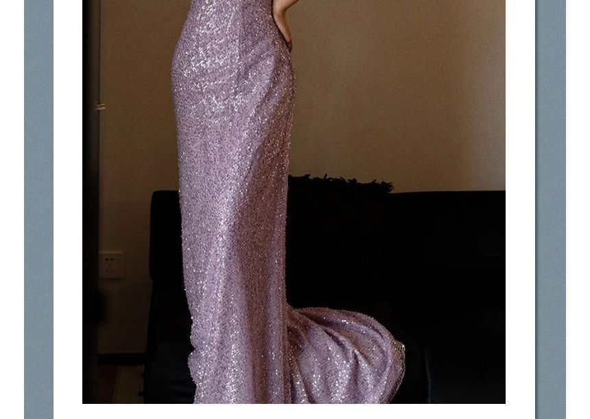 Sequin Sheath Evening Gown with Thin Straps