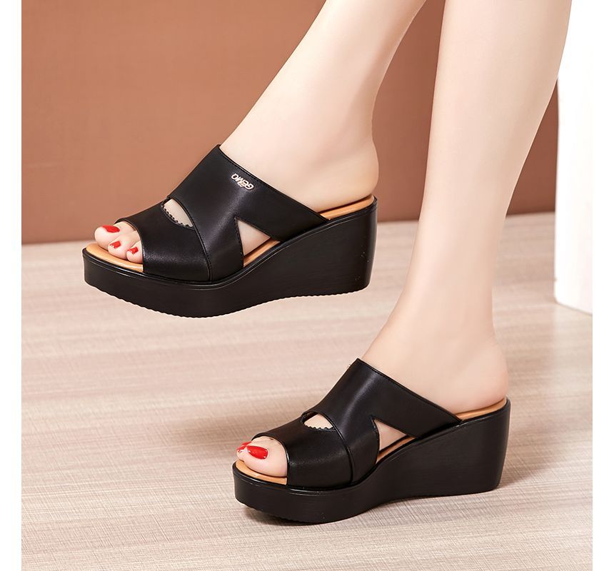Cutout Wedge Slide Sandals - Platform