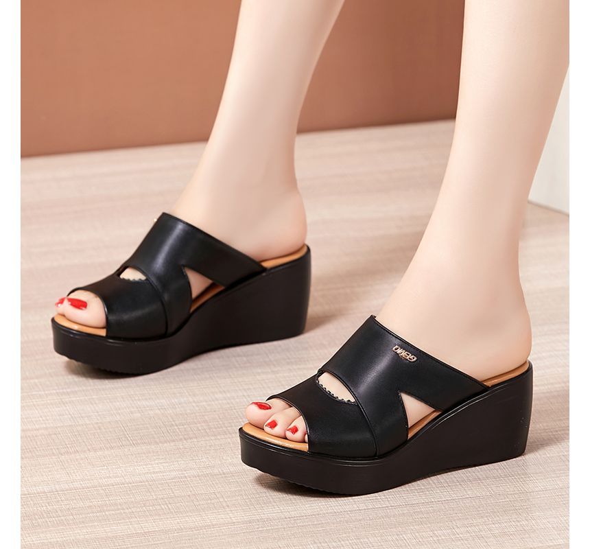 Cutout Wedge Slide Sandals - Platform