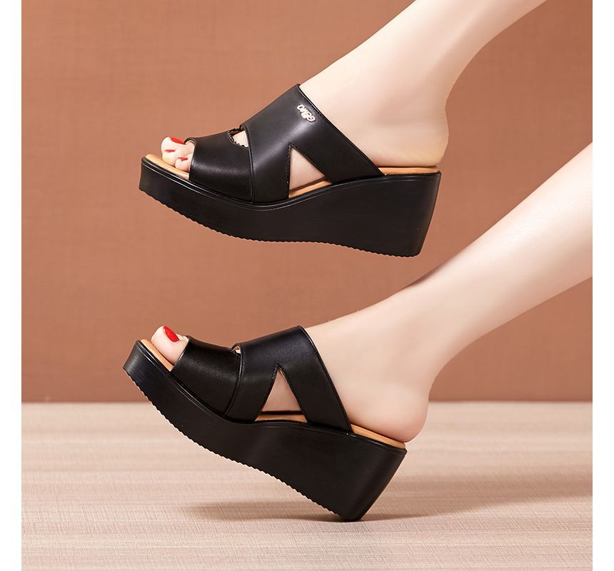 Cutout Wedge Slide Sandals - Platform