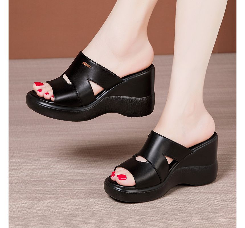 Cutout Wedge Slide Sandals - Platform