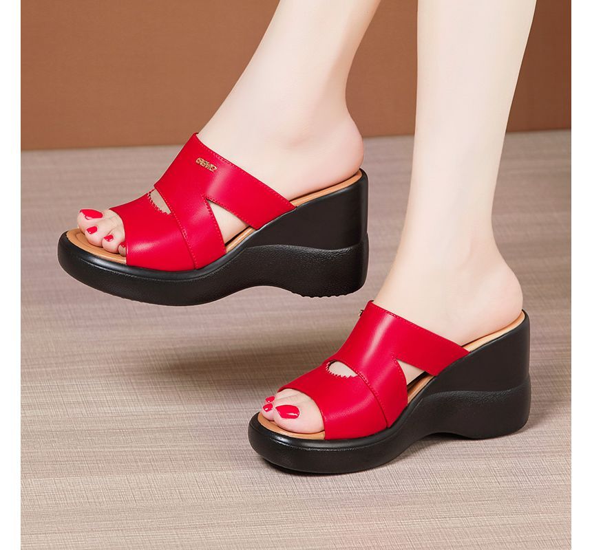 Cutout Wedge Slide Sandals - Platform