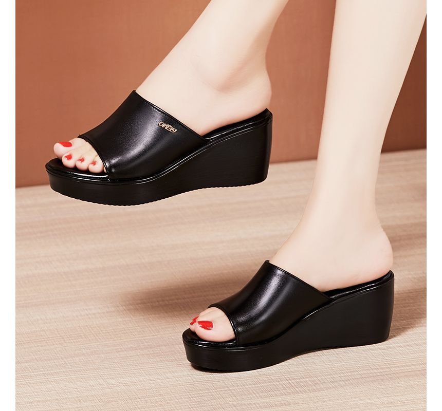 Cutout Wedge Slide Sandals - Platform