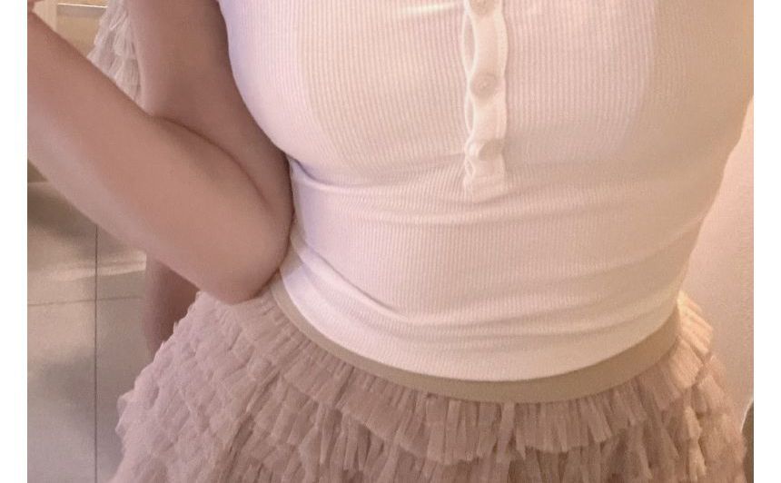 Henley Style Lace-Trim Crop Camisole