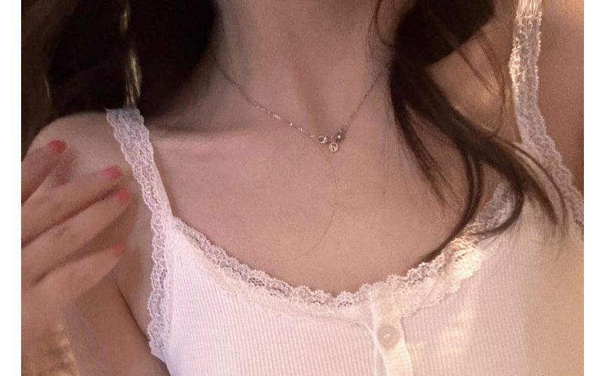 Henley Style Lace-Trim Crop Camisole