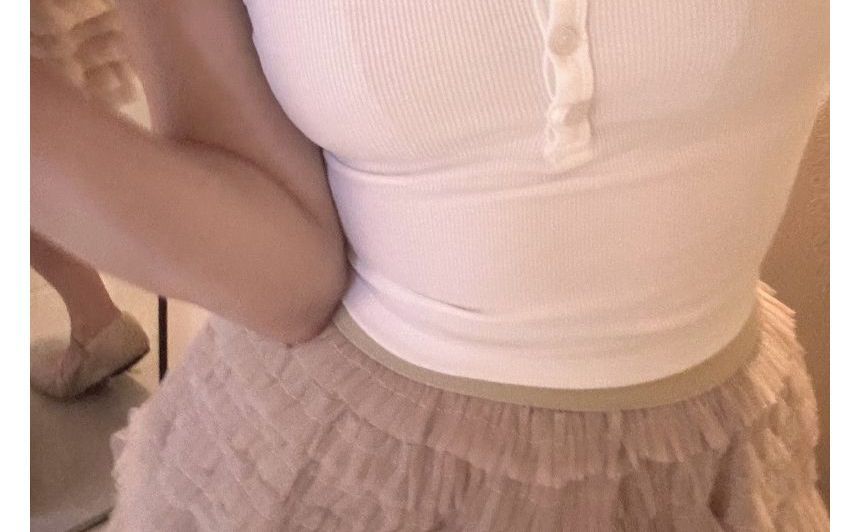 Henley Style Lace-Trim Crop Camisole