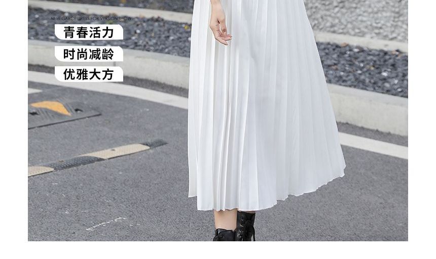 Accordion Pleat Midi A-Line Dress with Thin Straps