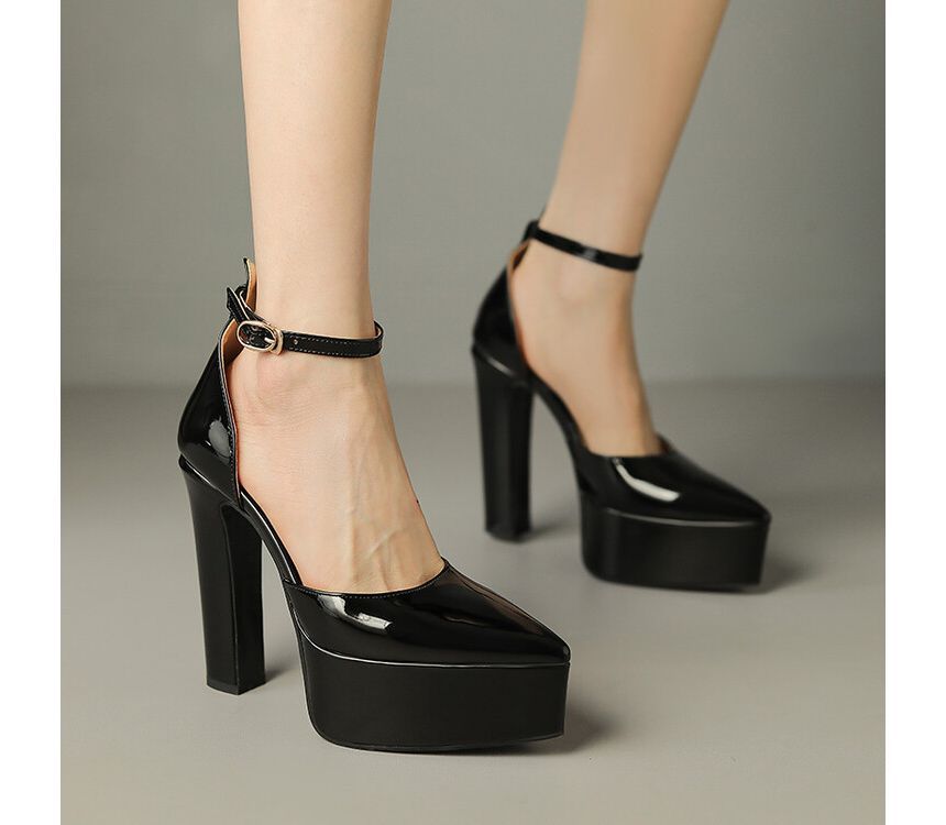 Pointy Toe Platform Chunky Heel Sandals - Ankle Strap