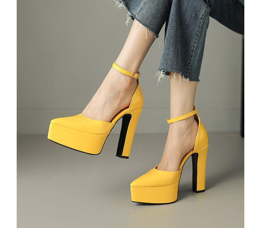 Pointy Toe Platform Chunky Heel Sandals - Ankle Strap