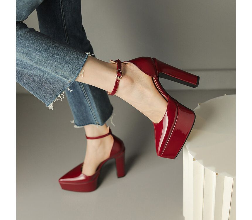 Pointy Toe Platform Chunky Heel Sandals - Ankle Strap