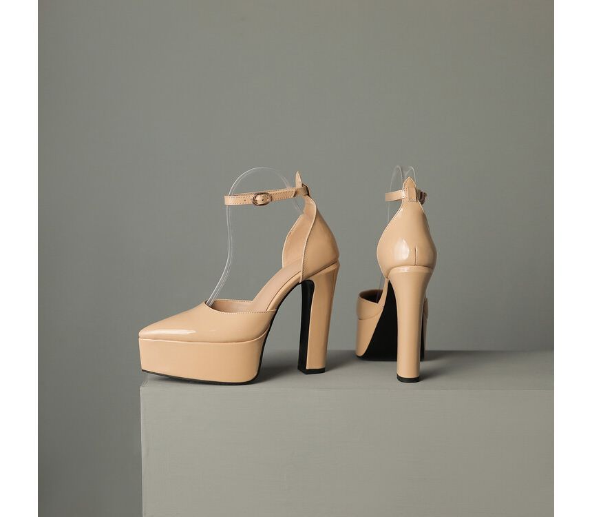 Pointy Toe Platform Chunky Heel Sandals - Ankle Strap