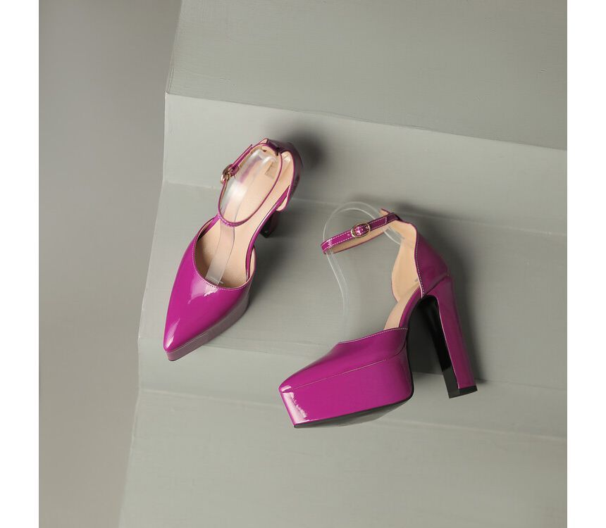 Pointy Toe Platform Chunky Heel Sandals - Ankle Strap