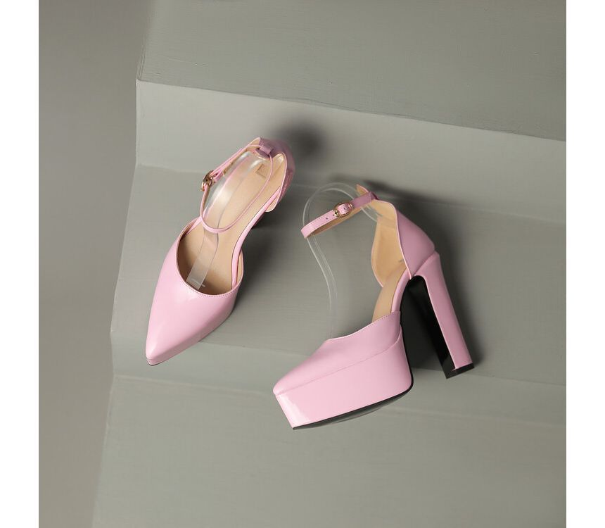 Pointy Toe Platform Chunky Heel Sandals - Ankle Strap