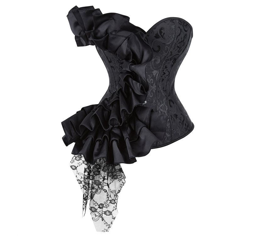 Lace Panel Bustier with Ruffle Trim