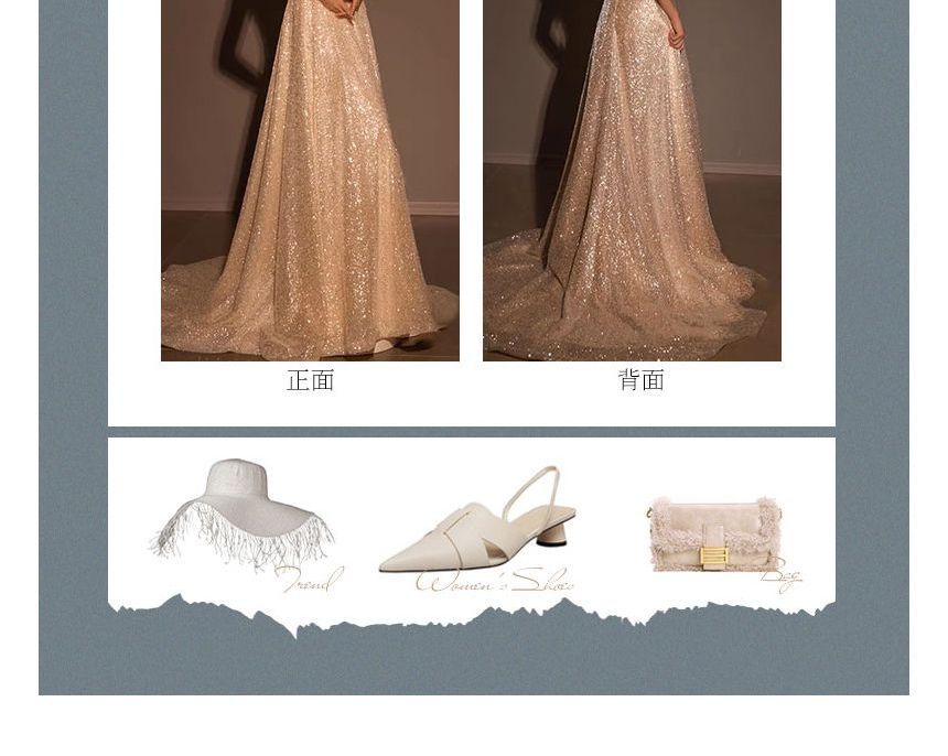 Sweetheart Neckline Glitter Trained A-Line Evening Gown