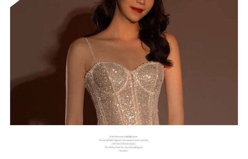 Sweetheart Neckline Glitter Trained A-Line Evening Gown