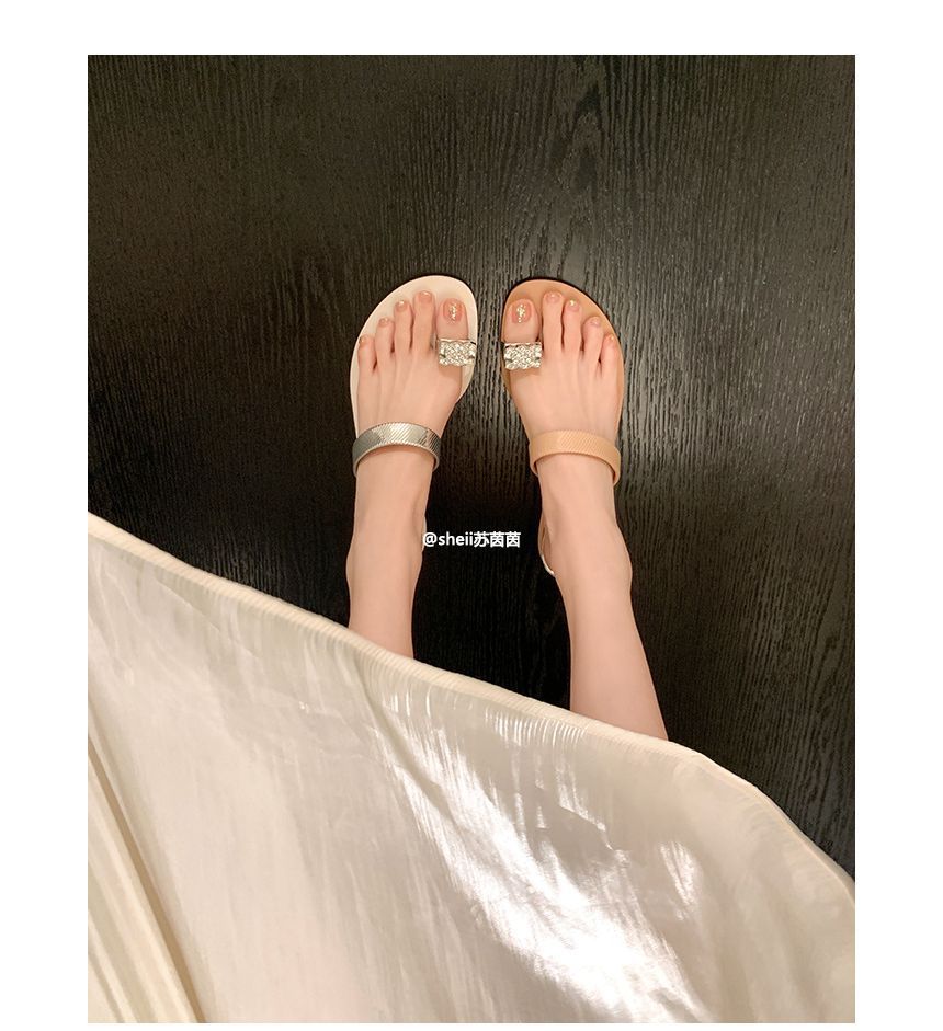 Toe Loop Rhinestone Slide Sandals - Sparkly
