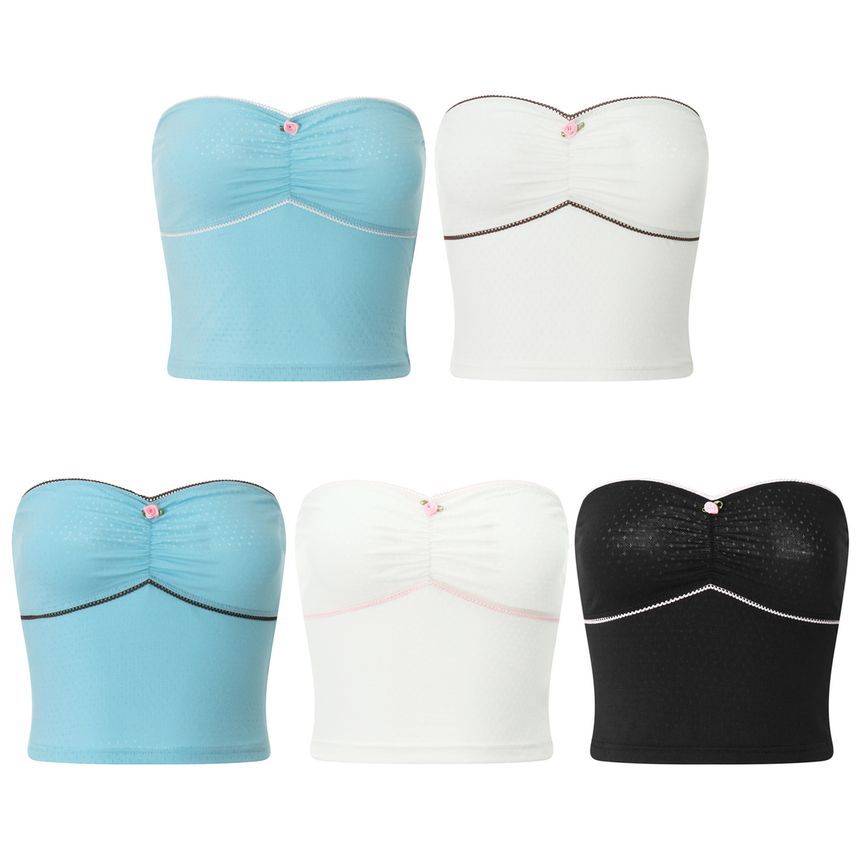 Contrast Lace Trim Pointelle Tube Top