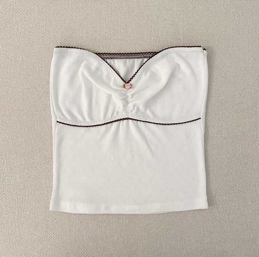 Contrast Lace Trim Pointelle Tube Top