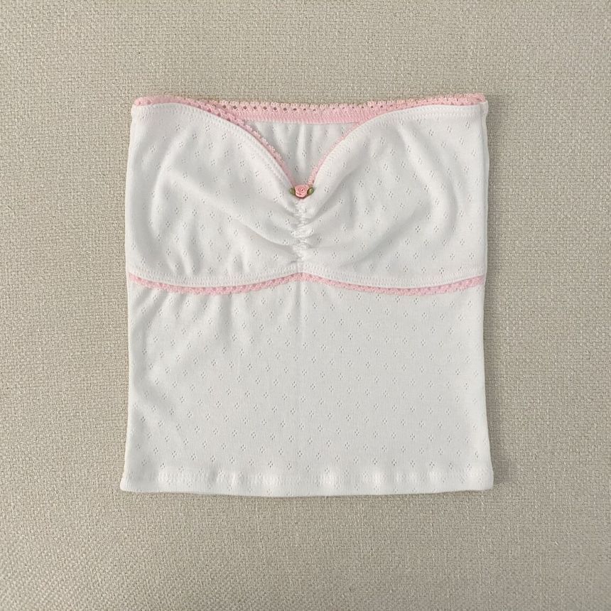 Contrast Lace Trim Pointelle Tube Top