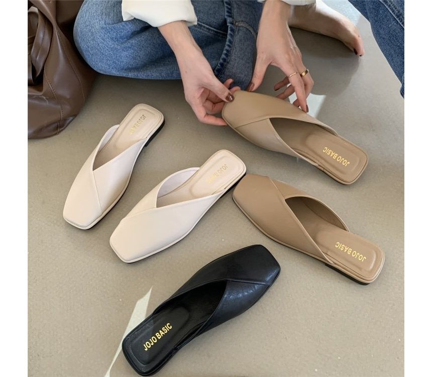 Square Toe Mules - Plain Minimal