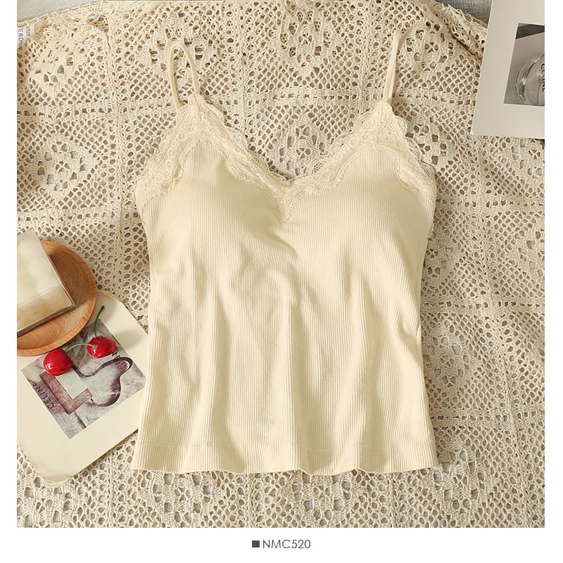 Lace-Trim Camisole with Pads in Multiple Colors