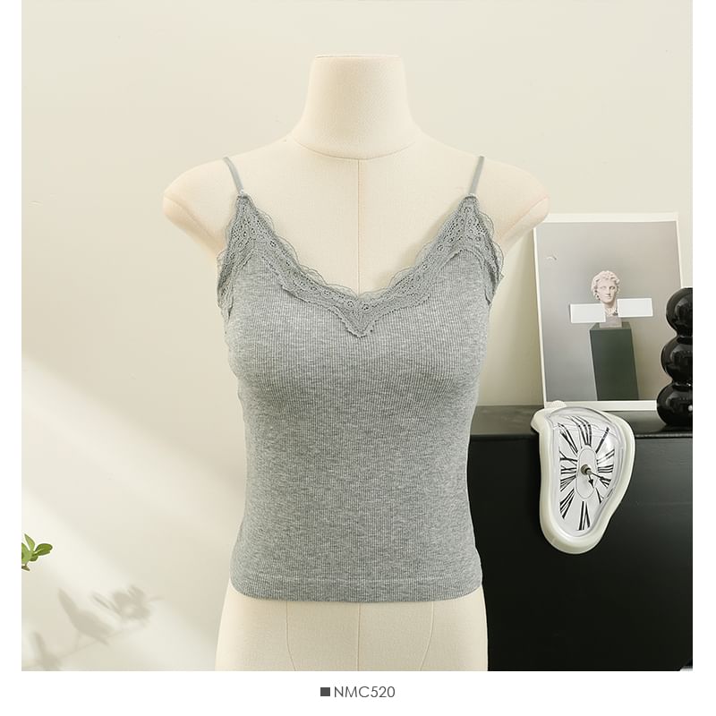 Lace-Trim Camisole with Pads in Multiple Colors