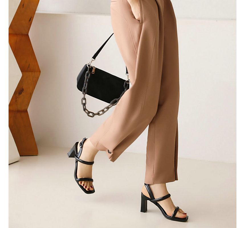 Chunky Heel Square Toe Ankle Strap Sandals - Block