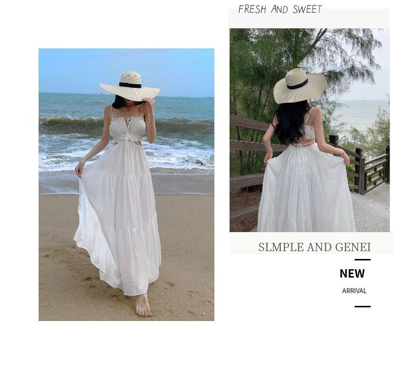 Cutout Tiered Maxi A-Line Sundress with Thin Straps