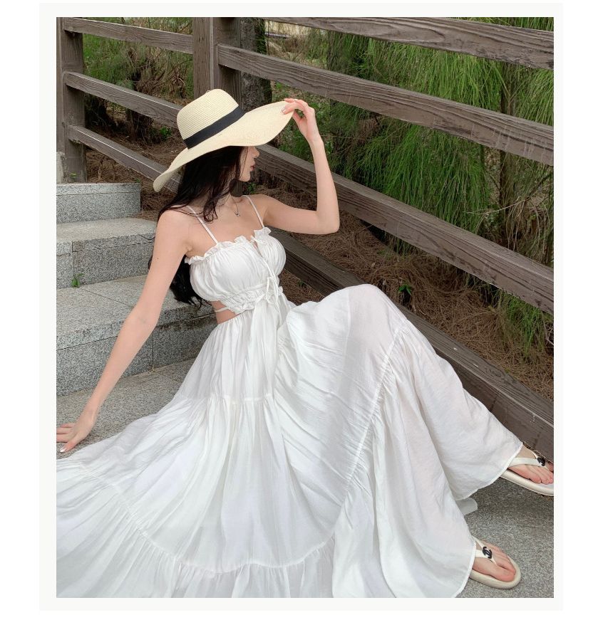 Cutout Tiered Maxi A-Line Sundress with Thin Straps