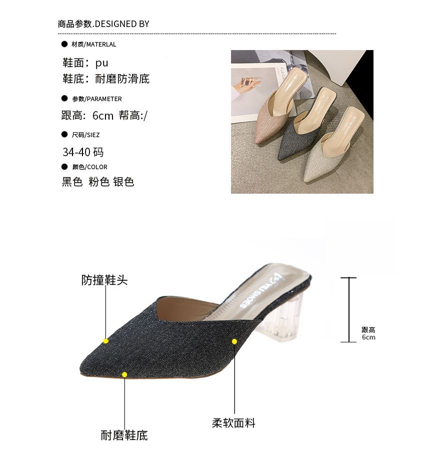 Pointy Chunky Heel Mules - Sleek
