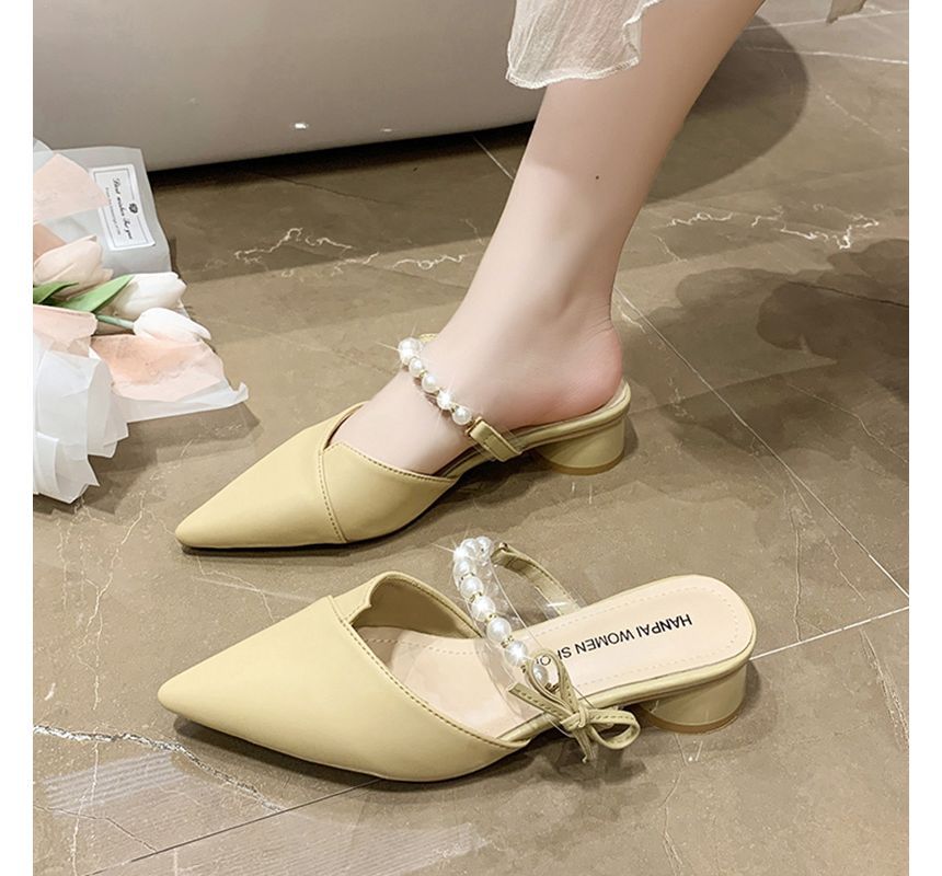 Low Heel Faux Pearl Strap Mules - Dainty
