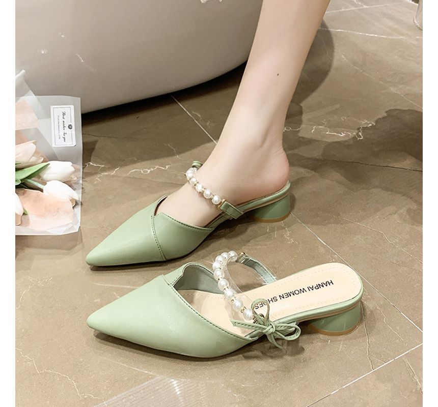 Low Heel Faux Pearl Strap Mules - Dainty