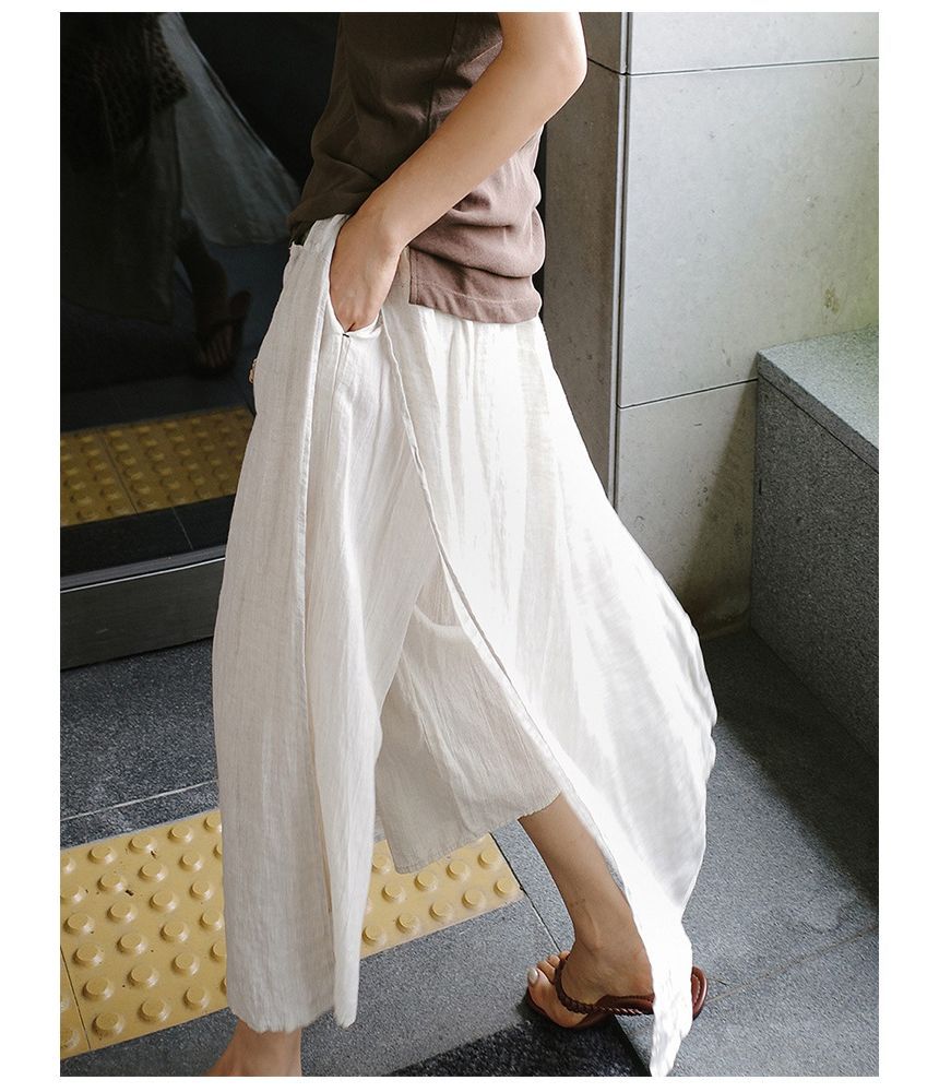 Elastic Waist Slit Midi Skirt with Mock Two-Piece Look