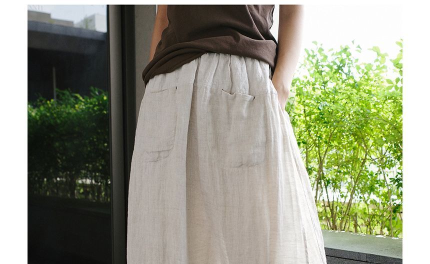 Elastic Waist Slit Midi Skirt with Mock Two-Piece Look