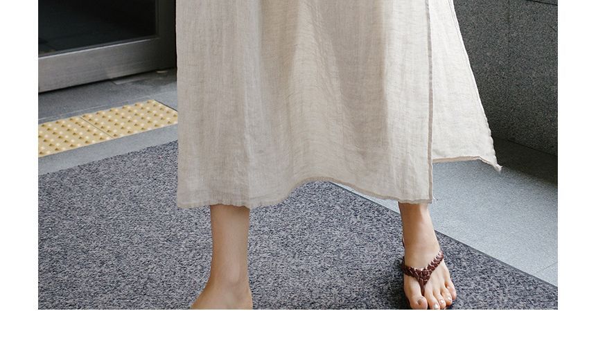 Elastic Waist Slit Midi Skirt with Mock Two-Piece Look